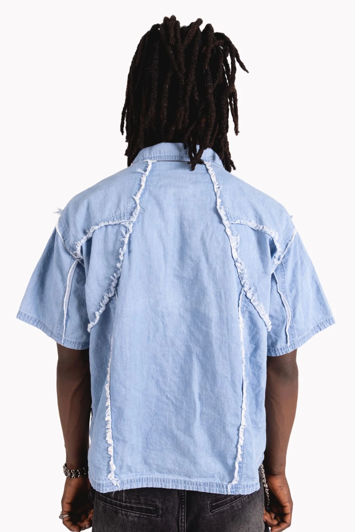 Distressed Collared Shirt Blue - Image 5