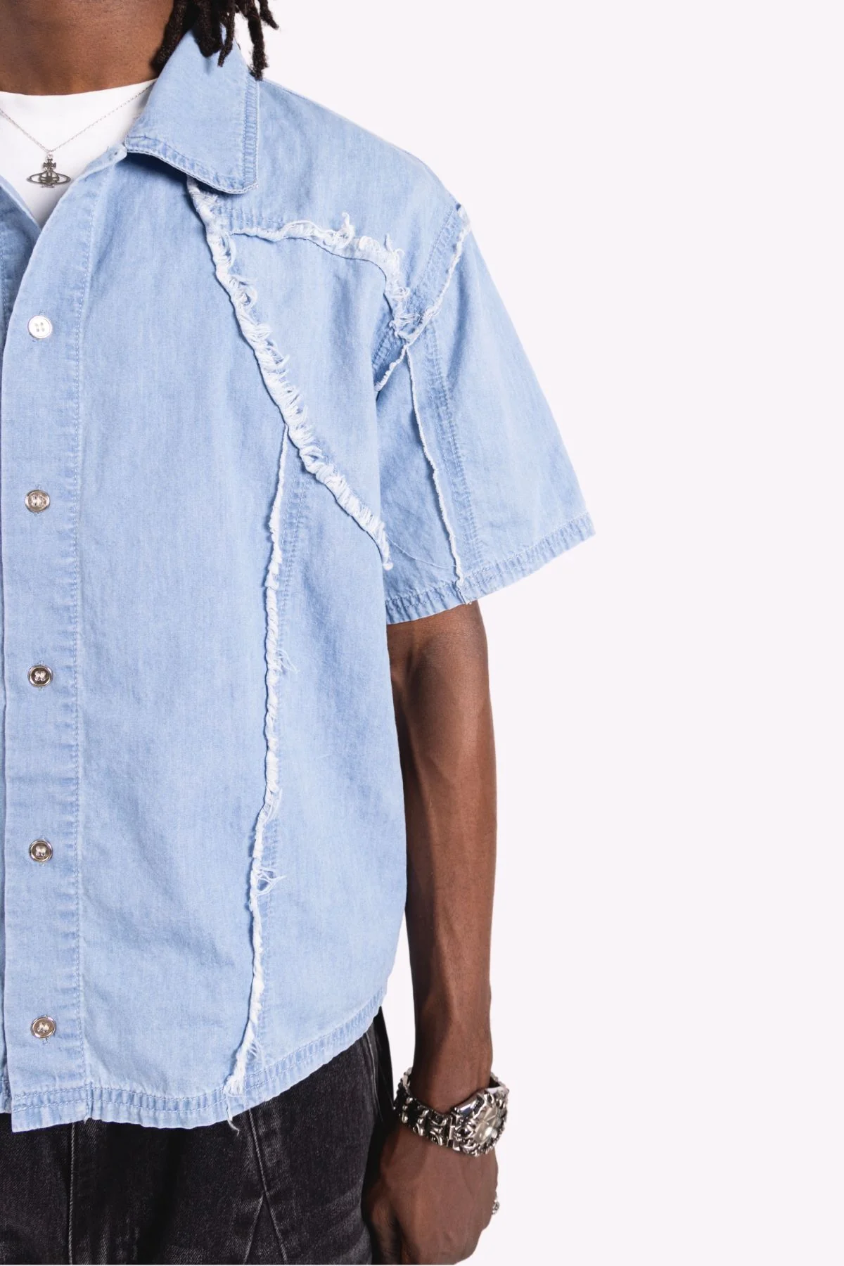 Distressed Collared Shirt Blue - Image 6
