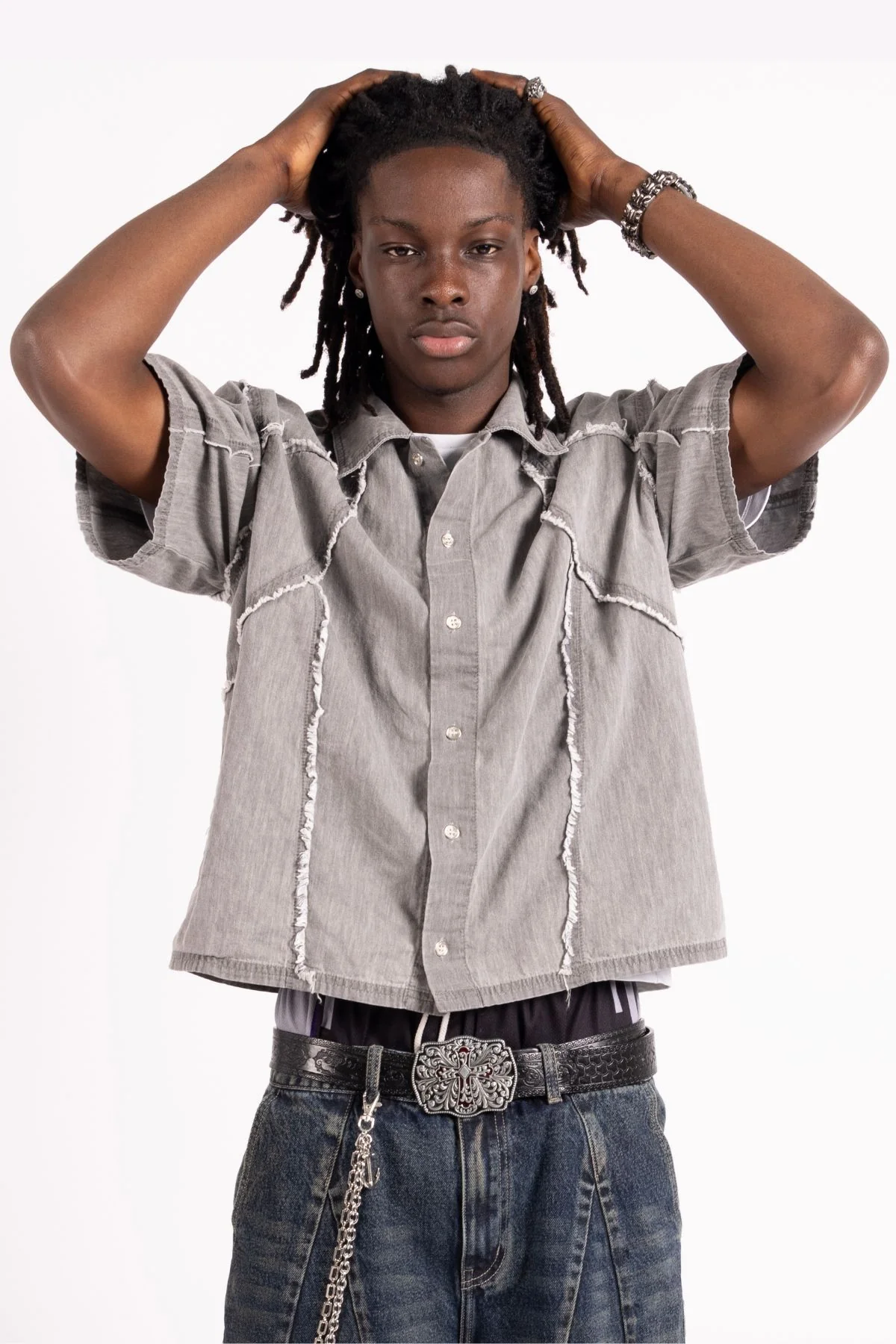 Distressed Collared Shirt Grey - Image 2