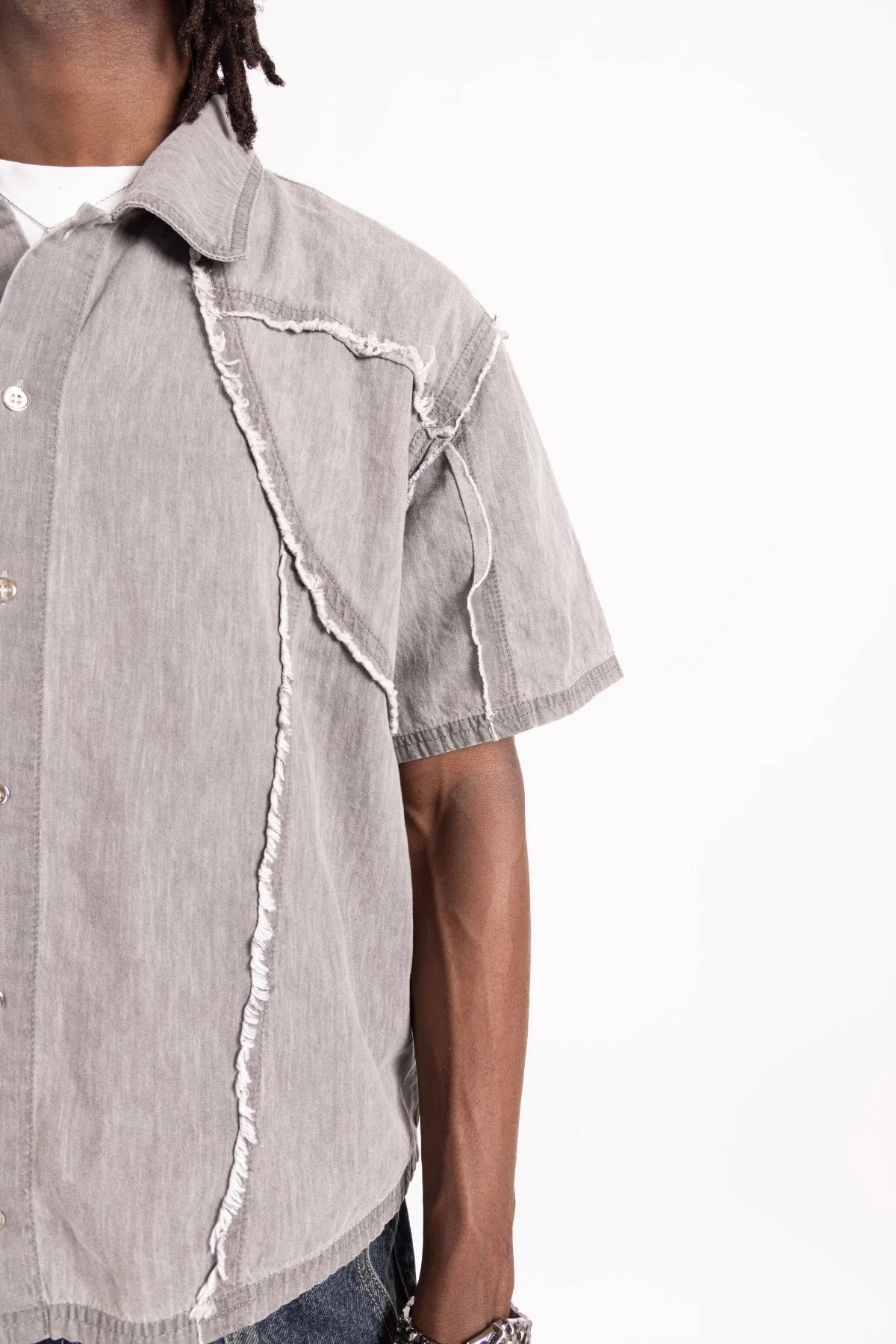 Distressed Collared Shirt Grey - Image 5
