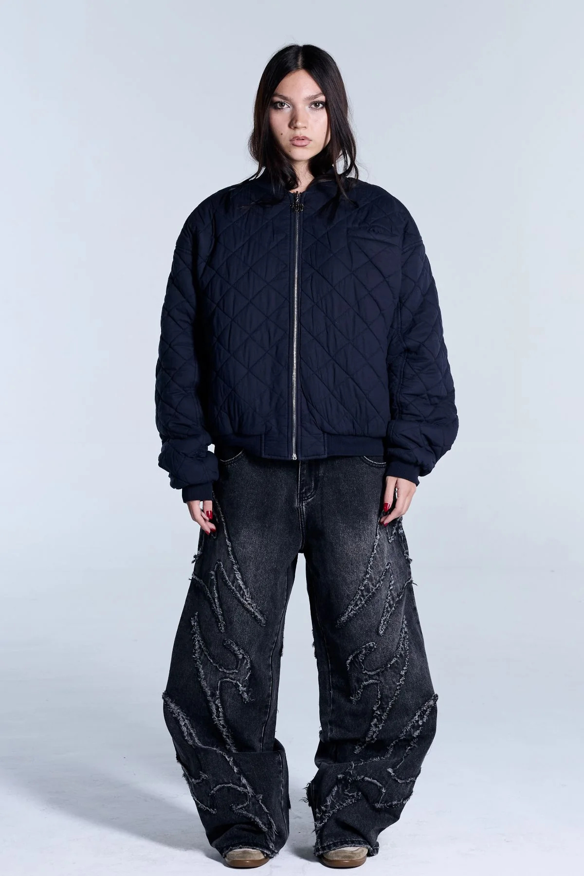 Flamed Navy Bomber Jacket - Image 3