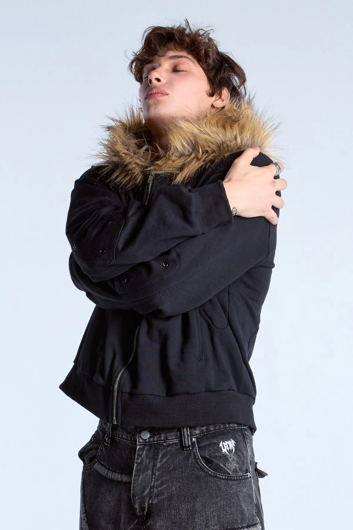 Noire Fur Zip Hoodie - Image 2